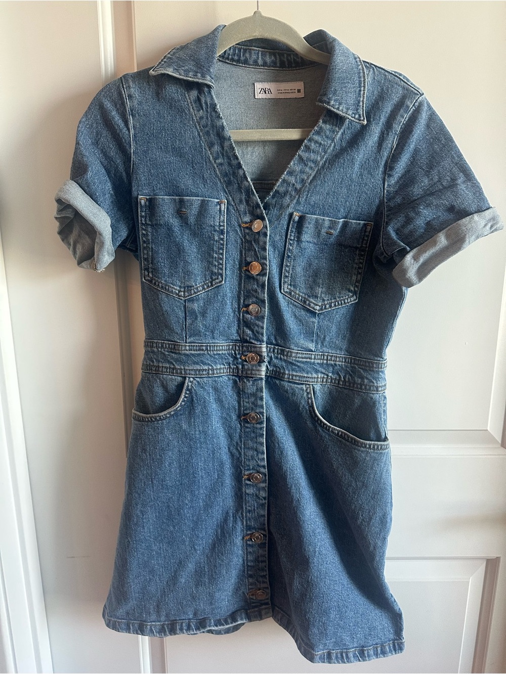 ZARA women’s Blue Denim Button-Front Dress